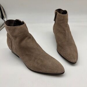 Aquatalia Womens Taupe Suede Pointed Toe Side Zip Ankle Boots Size 5 Italy